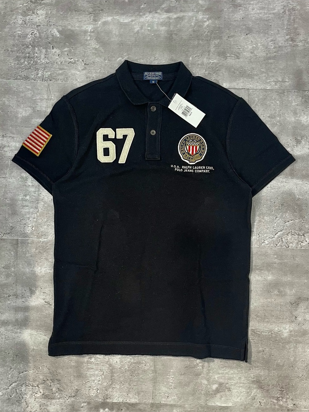 Vintage Polo Ralph Lauren Polo Jeans 67 Crest Polo Shirt Black Mens Medium NWT